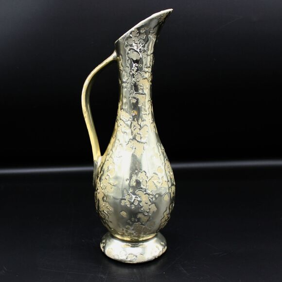 Vintage Weeping Gold Bud Vase Ceramic Ewer Pitcher Gold Drip Glaze MCM Decor - Picture 1 of 7
